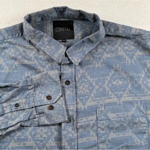 Coastal Shirt Mens 2XL Blue Gray Geometric Cotton‎ Long Sleeve Western Button Up